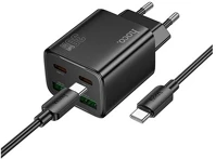 Hoco N56_TYPE-C_B töltő 2 usb+2 type-c aljzat 30w, pd gyorstöltő 3.0 + type-c kábel kép