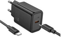 Hoco N60 TYPE-C BLACK n60 hálózati töltő type-c aljzat 20w, pd gyorstöltő 3.0 + type-c kábel kép