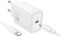 Hoco N60 TYPE-C WHITE n60 hálózati töltő type-c aljzat 20w, pd gyorstöltő 3.0 + type-c kábel kép