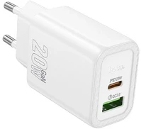 Hoco N61_W N61 hálózati töltő usb+type-c aljzat 20w, pd gyorstöltő 3.0, fehér kép