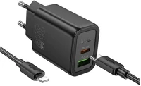 Hoco N63_USB_TYPEC_LIGHTNING_B töltő usb+type-c aljzat 30w, pd gyorstöltő 3.0 + lightning kábel kép