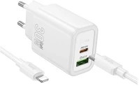 Hoco N63_USB_TYPEC_LIGHTNING_W töltő usb+type-c aljzat 30w, pd gyorstöltő 3.0 + lightning kábel kép