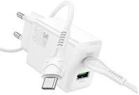 Hoco N71_TYPEC_W töltő usb+type-c aljzat (30w, pd gyorstöltő 3.0 + type-c kábel) kép