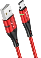 Hoco PT6931474732187 Kábel:  u93 - usb / type-c (usb-c) piros szövet kábel, 3a, led -es 1,2m kép