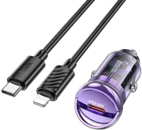 Hoco PT6942007611275 autós gyorstöltő, 30w + fekete lightning / type-c (usb-c) kábel kép