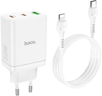 Hoco PT6942007621083 Hoco n33- usb / 2x type-c (usb-c) portos fehér hálózati töltőfej 3a 35w kép