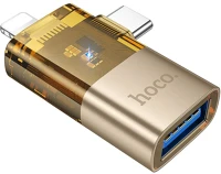 Hoco PT6942007647267 Ua36e adapter - lightning / type-c (usb-c) / usb - otg adapter, arany kép