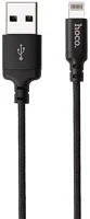 Hoco X14_LIGHT_1M_B HOCO X14 adatátviteli kábel és töltő (USB - lightning 8pin, gyorstöltés támogatás, 100cm, cipőfűző minta) FEKETE kép