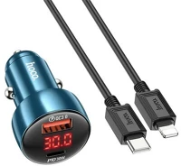 Hoco Z50_LIGHTNING_B z50 autós töltő usb+type-c aljzat (48w, pd gyorstöltő 3.0, led kijelző kép