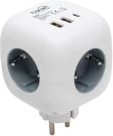 Home CUBE1 kocka elosztó USB töltővel, 3 aljzat gyermekvédelemmel, 1db USB C, 2db kép