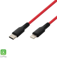 Home USBCL1 Töltőkábel, usb-c / lightning, 2.1a, 1m, szövött, piros kép
