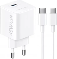 Honor CP045E Choice cp045e usb-c gyári hálózati adapter usb-c kábellel, 45w, 3a, fehér kép