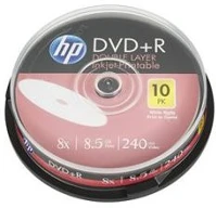 Hp COR_DVDH-8DLB10N Dvd+r lemez, nyomtatható, kétrétegű, 8,5gb, 8x, 10 db, hengeren, kép