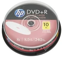 Hp DVDH+8DLB10N Dvd+r dl 8.5gb 8x dual layer dvd lemez nyomtatható hengeres 10db/henger kép