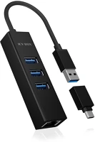 Icy box BOX IB-HUB1419-LAN USB 3.2 GEN 1 Ib-hub1419-lan usb 3.2 gen 1 (3.1 gen 1) type-a fekete kép