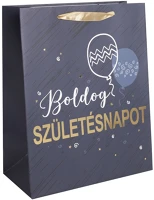 Iris 370065 Boldog születésnapot sötét kék/arany papírtasak matt 18*23 cm kép