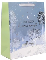 Iris 370369 Boldog karácsonyt papírtasak matt kék/ezüst 26*32 cm kép