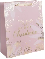 Iris 370391 Merry christmas rózsaszín/arany papírtasak matt 18*23 cm kép