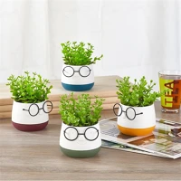 Iris E5720 Szemüveges fej dekoráció művirággal kétszínű cserépben 9x14cm kép