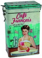 Itrading 101903 vintage fém kávé, kakaó, süteményes doboz zárható fedéllel, 19x12cm kép