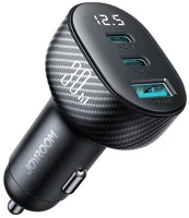 Joyroom JR-CCD04 Autós töltő usb+2 type-c aljzat (30w, gyorstöltő, karbon minta) fekete kép