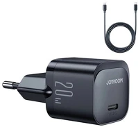 Joyroom JR-TCF02_BLACK_TYPE-C mini hálózati töltő type-c aljzat (20w, pd gyorstöltő + type-c kábel) kép