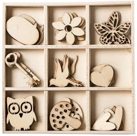 Junior 137226 Kreatív  fa dekorációs elemek, tavaszi, vegyes, 36 db/csomag kép