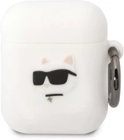 Karl lagerfeld KLA2RUNCHK 3d logo nft choupette head apple airpods 1/2 szilikon tok, fehér kép