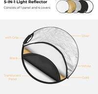 K&f concept KF-18-0004 5in1 derítőlap, reflektor fogantyúval 60cm (feh, fek, arany, ezüst kép