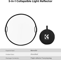 K&f concept KF-18-0005 5in1 derítőlap, reflektor fogantyúval 80cm (feh, fek, arany, ezüst kép