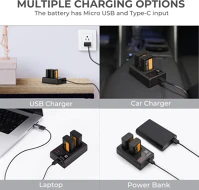 K&f concept KF-28-0015 hordozható dupla usb-c akkumulátor bc-trw töltő + 2db fw50 akkumulátor kép