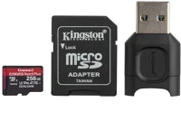 Kingston MLPMR2/256GB 256gb sd micro canvas react plus (sdxc class 10 uhs-ii u3) () memória kártya adapter + olvasó kép
