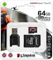 Kingston MLPMR2/64GB 64gb microsdxc canvas react plus sdcr2 + adapter + mlpm kártyaolvasó kép