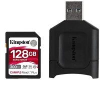 Kingston MLPR2/128GB 128gb sd canvas react plus (sdxc class 10 uhs-ii u3) () memória kártya + olvasó kép