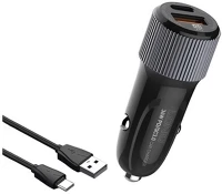 Ldnio C510Q Autós töltő usb / type-c aljzat (5v / 2.4a, 36w, pd gyorstöltés támogatás + usb - type-c kábel) fekete kép