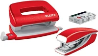 Leitz 55612026 Wow 10 lap piros mini tűzőgép és lyukasztó szett kép