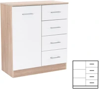 Leziter H40LMK1A4FFST Miami komód 1ajtós 4 fiókos 80x92 cm fehér-sonoma tölgy kép