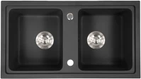 Leziter H40SQ-78D-BLACK Tia szögletes két medencés gránit mosogató szifonnal fekete kép