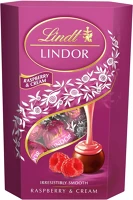 Lindt VEC14_02769 Csokoládé  lindor raspberry&cream tejcsokoládé golyók díszdobozban 200 g kép