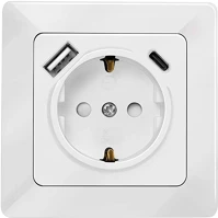 Logilink 1PORTOS Fali konnektor 1 aljzat + 1 portos usb-a + 1portos usb-c töltő kép
