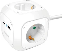 Logilink 4-UTAS TÖLTŐKOCKA, 4X 4-utas töltőkocka, 4x aljzat, 1x usb-c pd 20w, 1x usb-a qc 18w, fehér kép