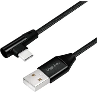 Logilink CU0138 Usb-c -> usb-a 2.0 m/m adatkábel 1m fekete egyenes/90° kép