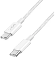 Logilink CU0341 Usb 2.0 type-c kábel, c/m - c/m, 480 mbps, 60w, nejlon, fehér, 1 m kép