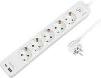Logilink LPS280U Aljzat 5-utas + kapcsoló, 5x cee 7/3, 1x usb-a, 1x usb-c, 1,5 m, fehér kép