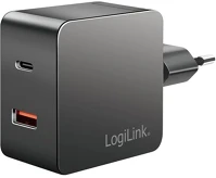 Logilink PA0310 Loiglink kettős usb-csatlakozós adapter, 1x usb-a, 1x usb-c, gan, 45 w, fekete kép