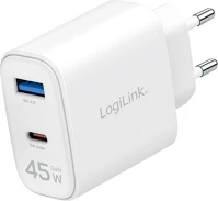 Logilink PA0410 Kettős usb aljzatú adapter, 45 w, gan, 1x usb-a, 1x usb-c, fehér kép