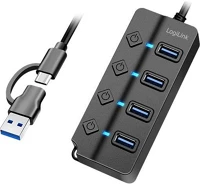 Logilink UA0419 Usb 3.2 gen1 hub, 4 port, be-/kikapcsoló, fekete kép