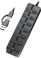 Logilink UA0420 Usb 3.2 gen1 hub, 7 port, be-/kikapcsoló, fekete kép