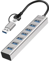 Logilink UA0441 Usb 3.0 hub, 7 port, 7x usb-a, 2 az 1-ben csatlakozókábel, 5 gbit/s, ezüst kép