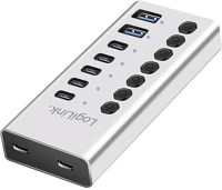 Logilink UA0447 usb 3.2 gen1 hub, 7 port kábellel/adapterrel, usb-a/c, ki/be kapcsoló kép